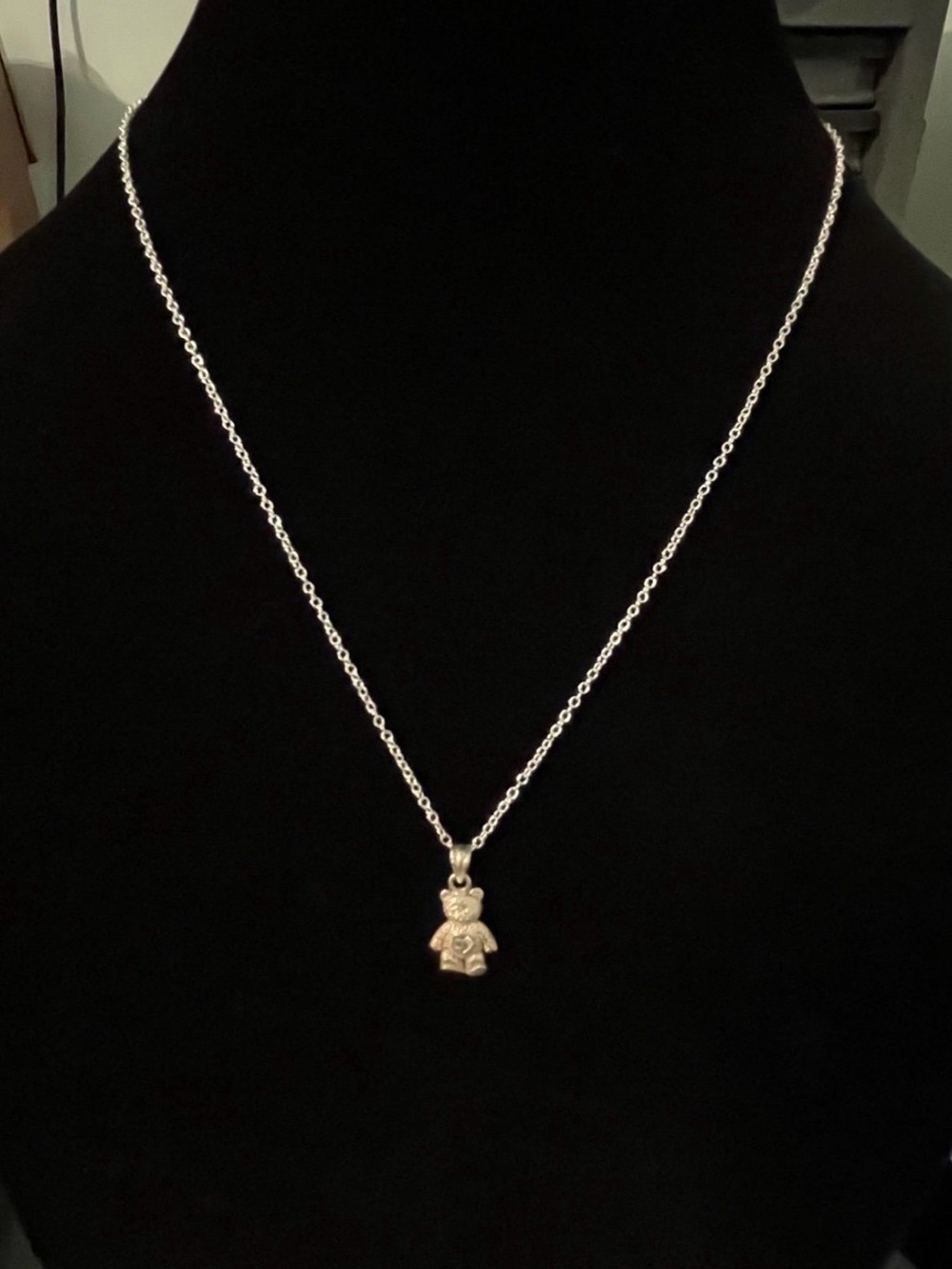 Silver Teddy Bear Pendant Necklace
